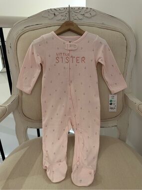 🤍 6~9 Mth Little Sister Ballet Pink Footed One-Piece Sleeper 100% Cotton NWT